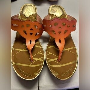 Sam and Libby Orange Cut Out Slide Sandals 2.5" Cork Wedge Size 81/2 NWOT or box